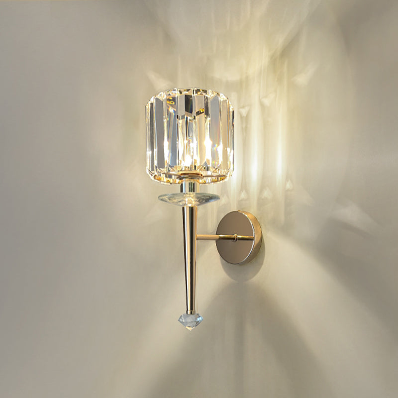 1-Light Sconce Light Fixture Modern Style Conical Clear Crystal Wall Mounted Lights in Gold