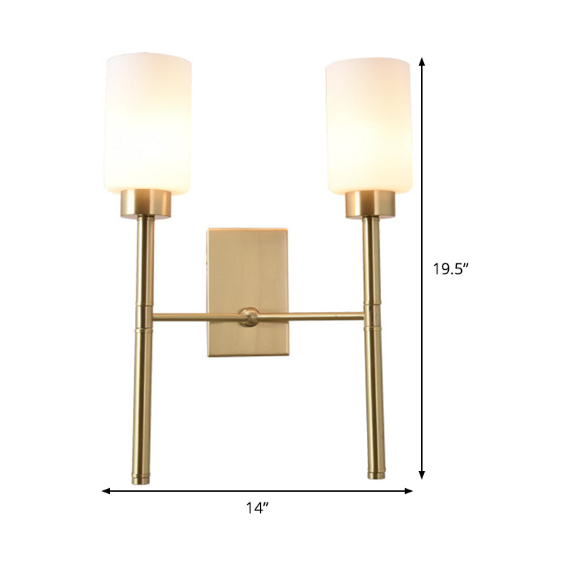 2 lampadine a matita braccio applique in metallo contemporaneo lampada montata a parete in ottone con tonalità di vetro bianco
