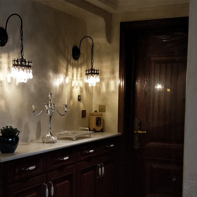 Iluminación montada en la pared de 1 luces de estilo moderno de brazo curvo de cristal lámpara de luz en latón