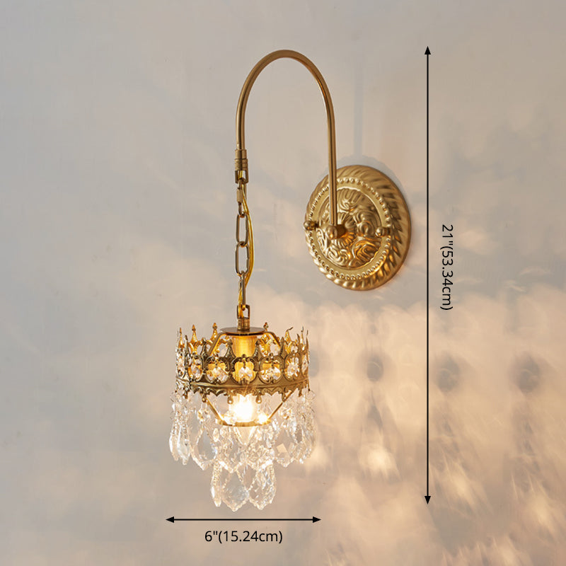 Iluminación montada en la pared de 1 luces de estilo moderno de brazo curvo de cristal lámpara de luz en latón