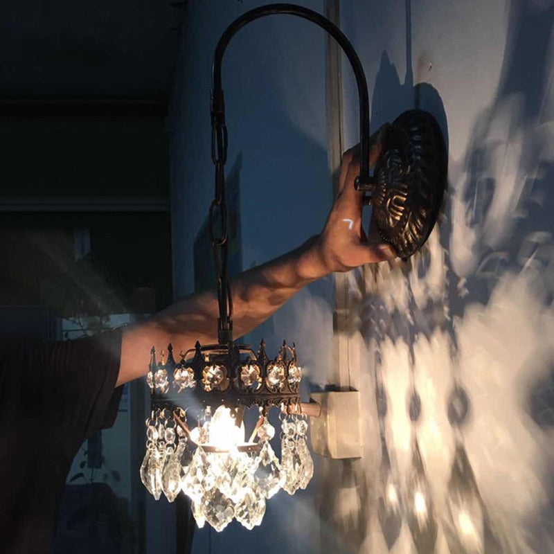 Iluminación montada en la pared de 1 luces de estilo moderno de brazo curvo de cristal lámpara de luz en latón