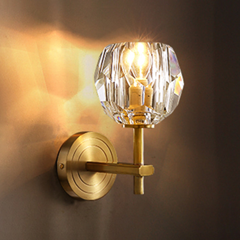 Modern Style Sphere Sconce Light Fixture Clear Crystal 1-Light Wall Lighting in Gold