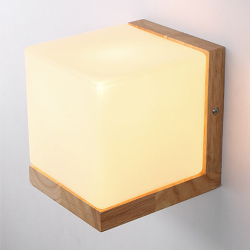 Houten geometrische schaduw wandlampen modern eenvoudig 1 kop muurbevestiging in het wit