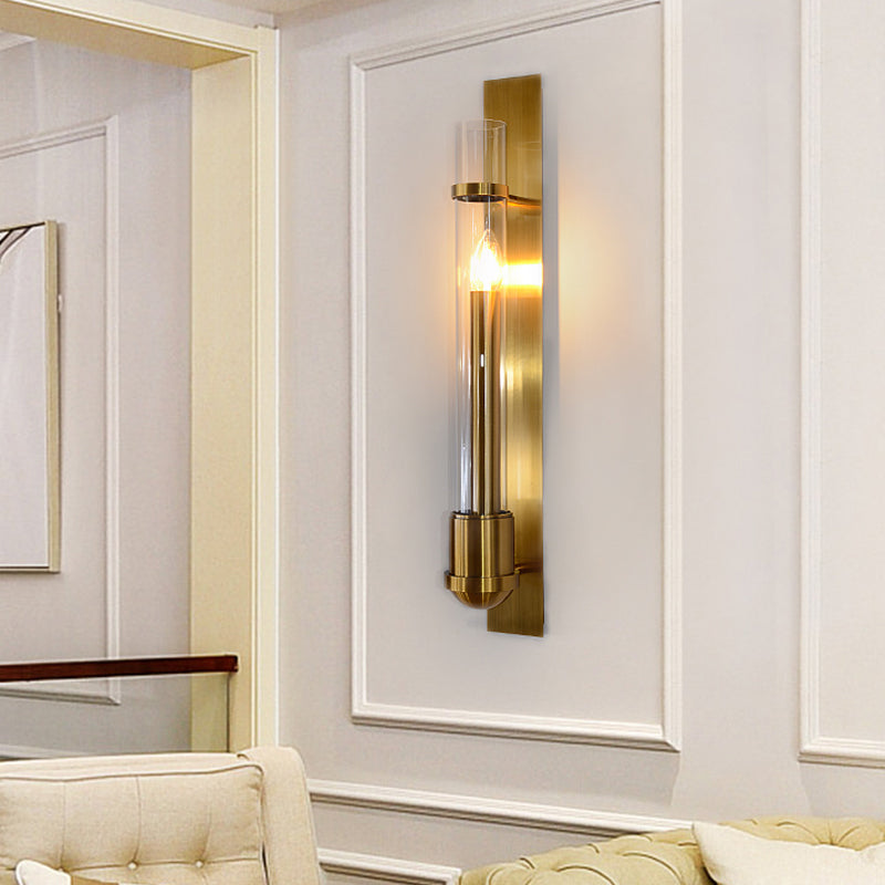 Lampada con foglie di scarpa con foglie di funce con tubo oro contemporaneo da 1 bulbo con tonalità in vetro trasparente