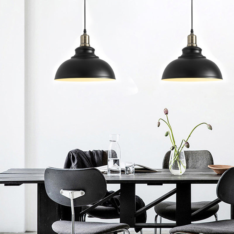 1-Light Hanging Pendant Lights Industrial Dome-Shaped Metal Commercial Pendant Lighting in Black
