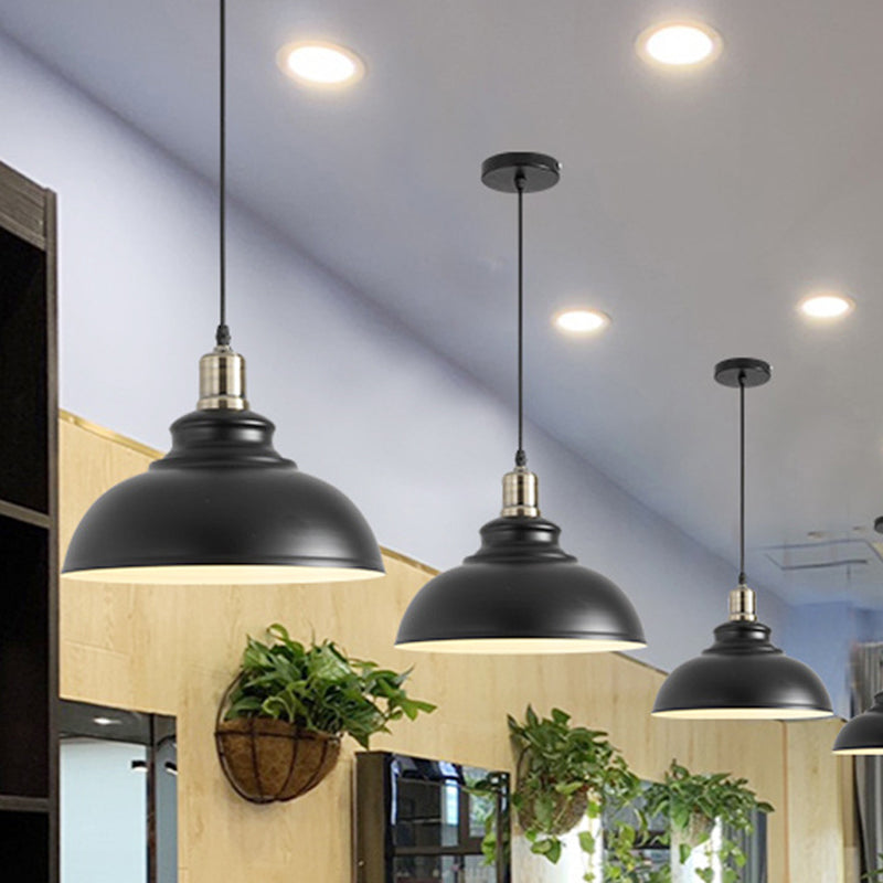1-Light Hanging Pendant Lights Industrial Dome-Shaped Metal Commercial Pendant Lighting in Black