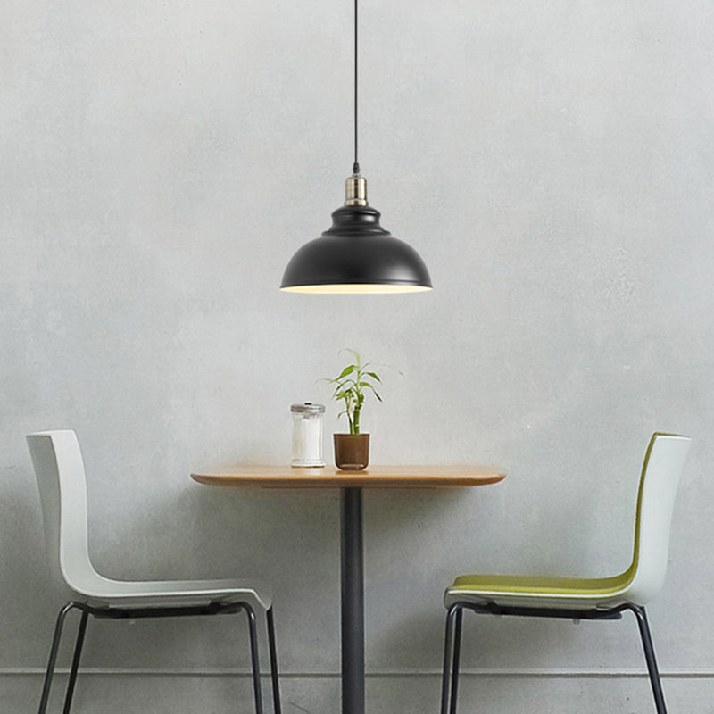 1-Light Hanging Pendant Lights Industrial Dome-Shaped Metal Commercial Pendant Lighting in Black