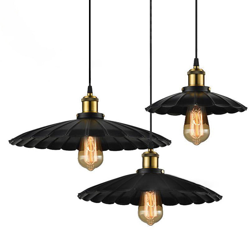 Industrial Scalloped Commercial Pendant Lighting 1 Light Metal Hanging Ceiling Lights in Black