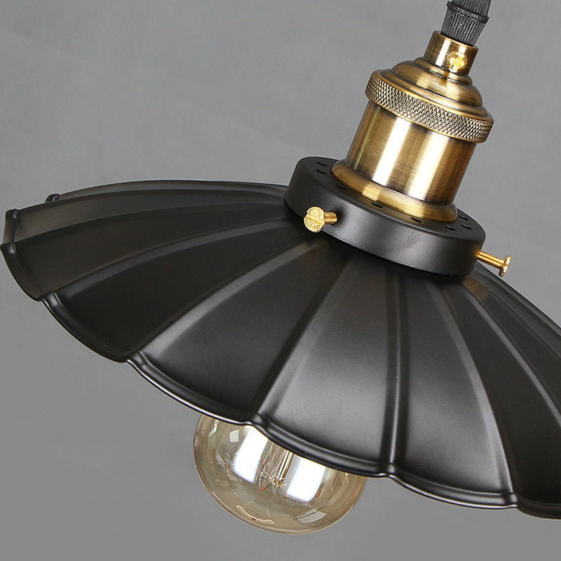 Industrial Scalloped Commercial Pendant Lighting 1 Light Metal Hanging Ceiling Lights in Black
