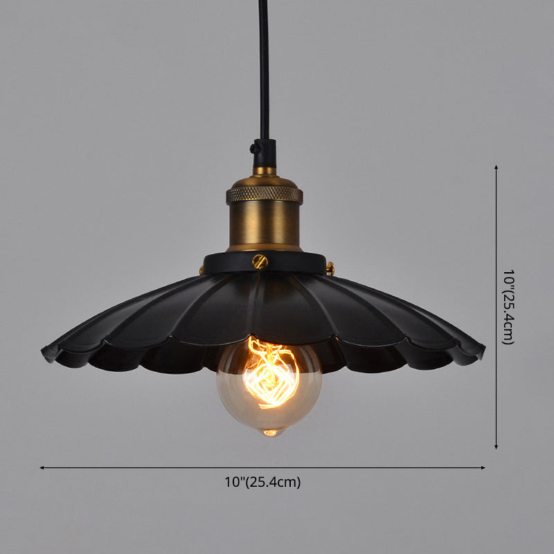 Industrial Scalloped Commercial Pendant Lighting 1 Light Metal Hanging Ceiling Lights in Black