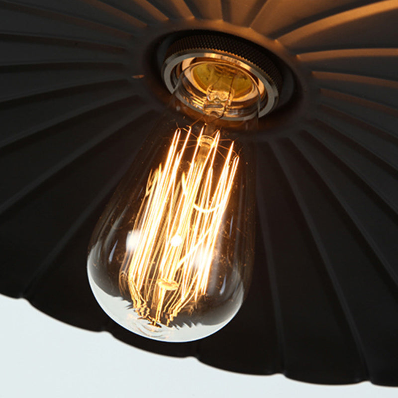 Industrial Scalloped Commercial Pendant Lighting 1 Light Metal Hanging Ceiling Lights in Black