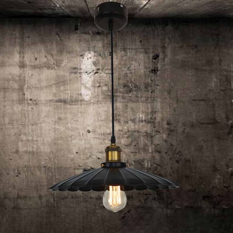 Industrial Scalloped Commercial Pendant Lighting 1 Light Metal Hanging Ceiling Lights in Black