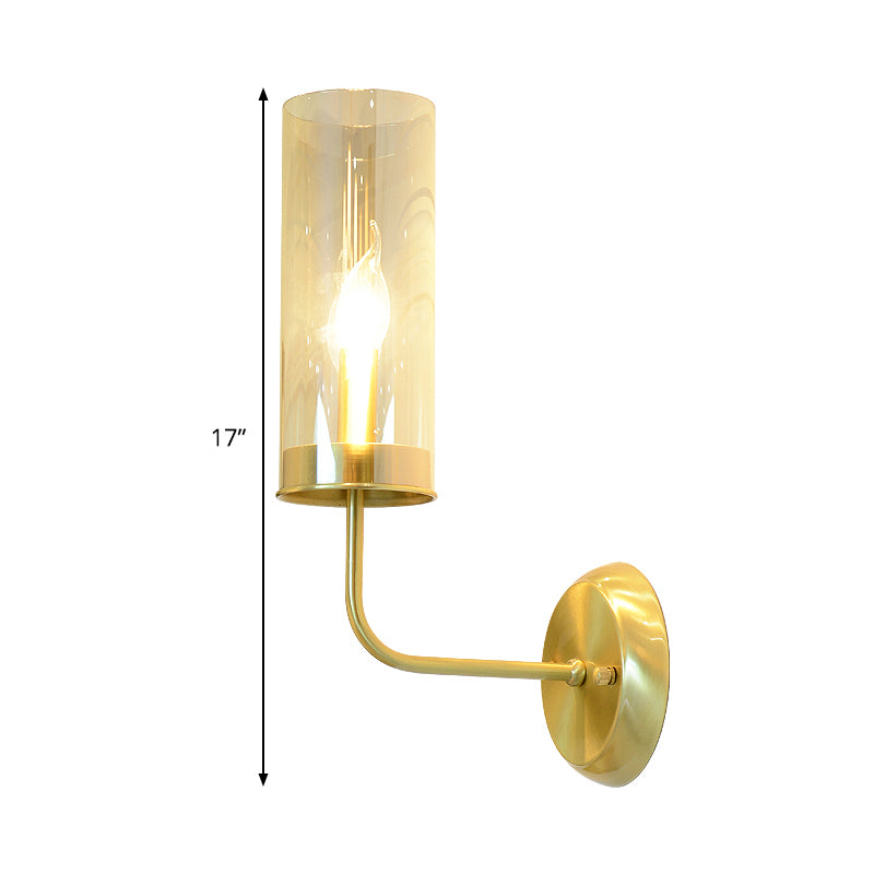Metal Curvy Arm Wall Lamp Simple 1 Head Brass Sconce Light Fixture with Clear Glass Shade