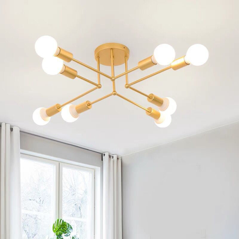 Industrie Retro Radial Semi Flush Mount Schmiedeeisendecke für Wohnzimmer