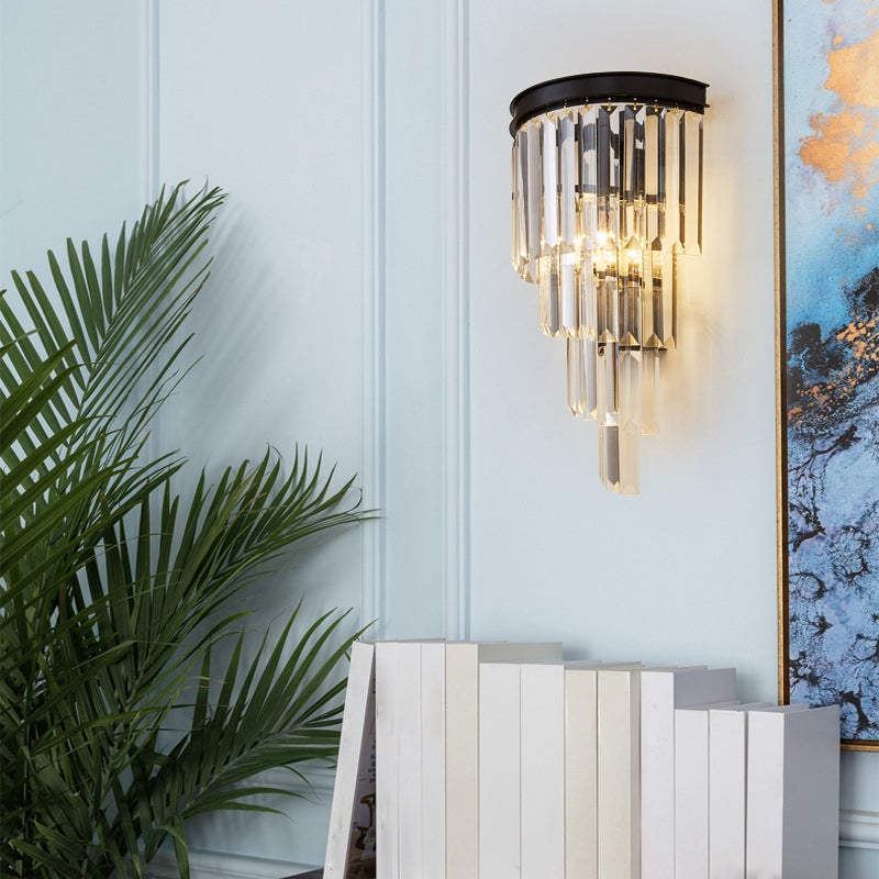 Moderne Stil abgestufte Wandleuchte klarer Kristall 1-Licht-Wandmontage Licht in Schwarz und Gold