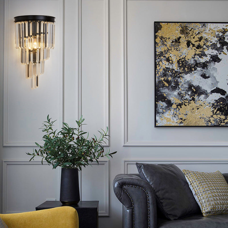 Moderne Stil abgestufte Wandleuchte klarer Kristall 1-Licht-Wandmontage Licht in Schwarz und Gold