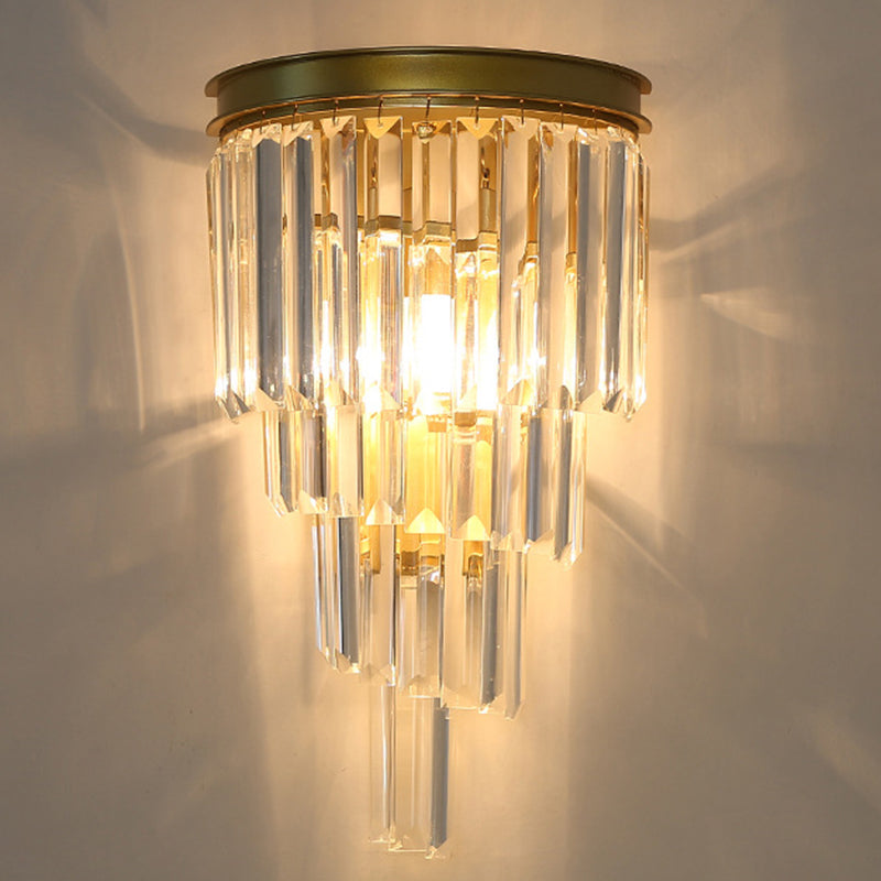 Moderne Stil abgestufte Wandleuchte klarer Kristall 1-Licht-Wandmontage Licht in Schwarz und Gold