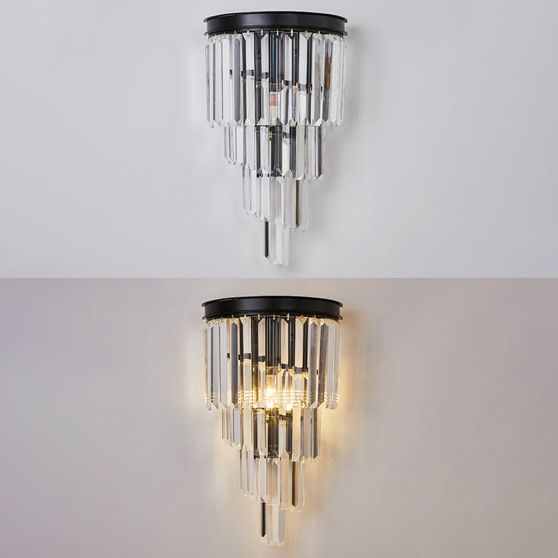 Moderne Stil abgestufte Wandleuchte klarer Kristall 1-Licht-Wandmontage Licht in Schwarz und Gold