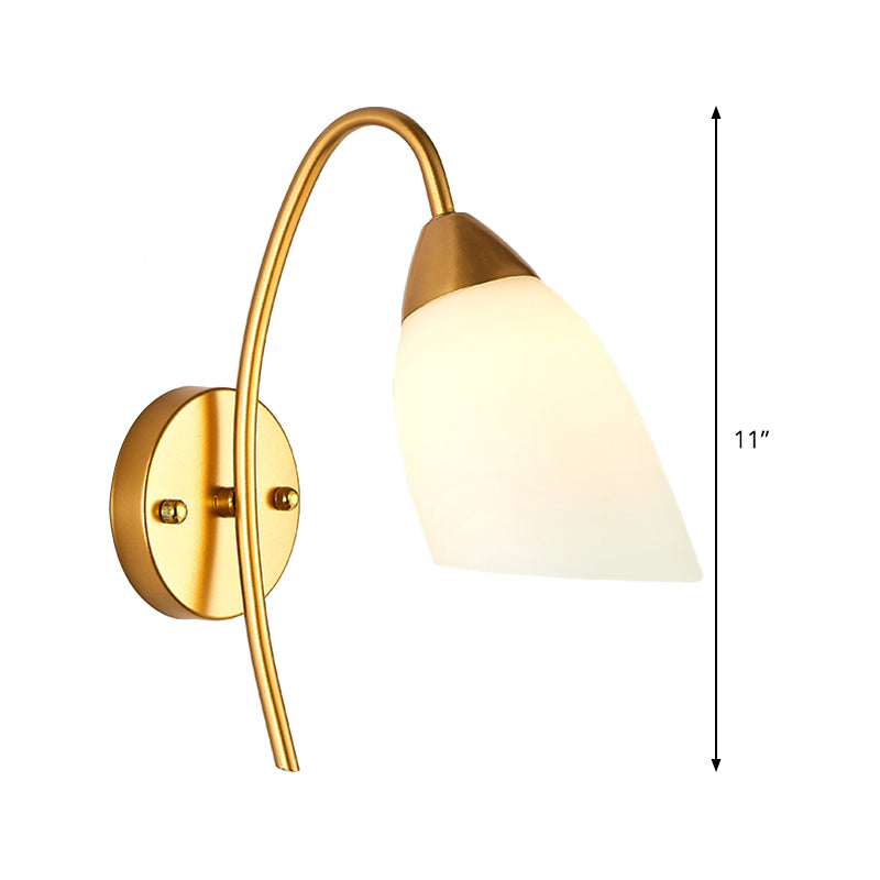 1 tête de chambre à coucher Light modernisme modernisme Gold Wall Mount Lampe avec une teinte en verre blanche évasé
