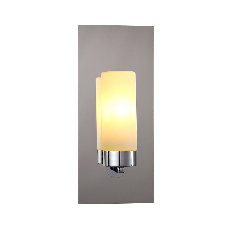 Opal Glass Tube Wall Lighting Modern 1 Head Chrome Sconce Light Fixture with Rectangle Metal Backplate