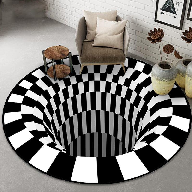 Round Bold 3D Print Rug White Tone Polyester Area Carpet Non-Slip Backing Rug for Living Room