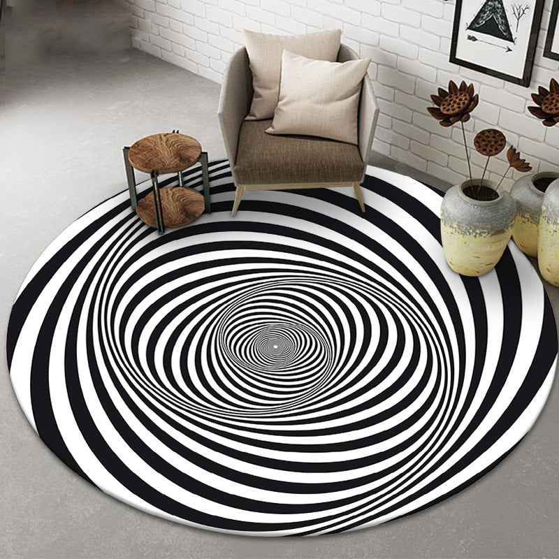 Round Bold 3D Print Rug White Tone Polyester Area Carpet Non-Slip Backing Rug for Living Room