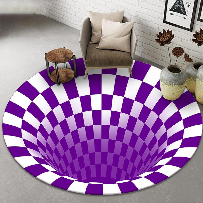 Round Bold 3D Print Rug White Tone Polyester Area Carpet Non-Slip Backing Rug for Living Room