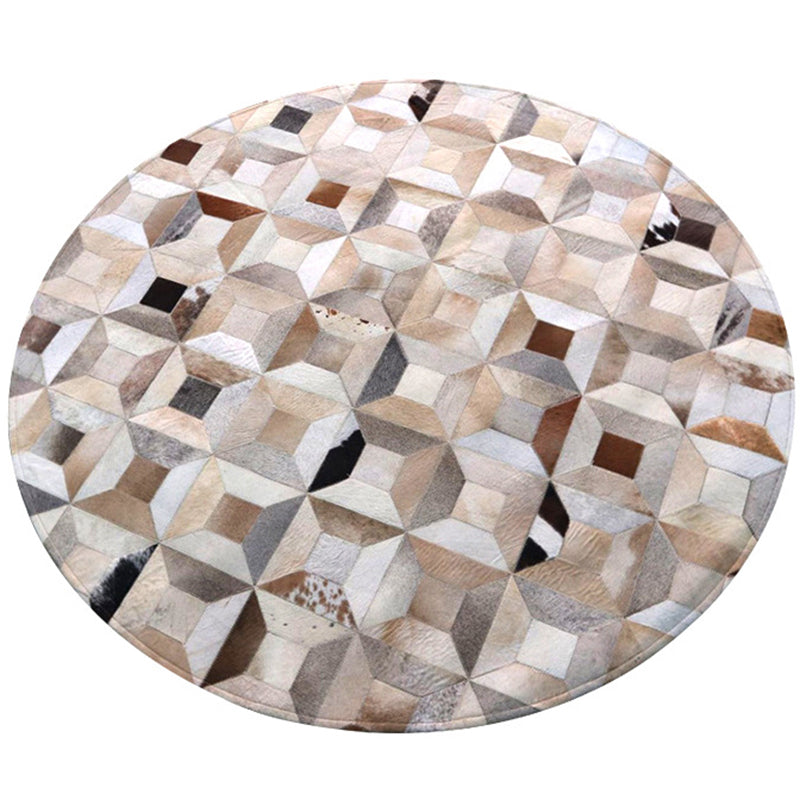 Fancy Brown Area Rug Cowhide Geometric Pattern Area Carpet Easy Care Rug for Home Decor