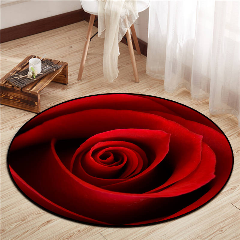 Round Multicolor Floral Print Rug Polyester Carpet Bionic Stain Resistant Indoor Rug for Living Room