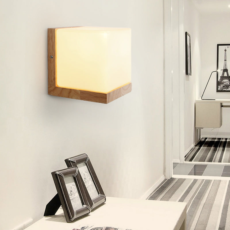 Contemporary Square Sconce Light White Glass 1 Bulb Living Room Wall Mounted Lighting