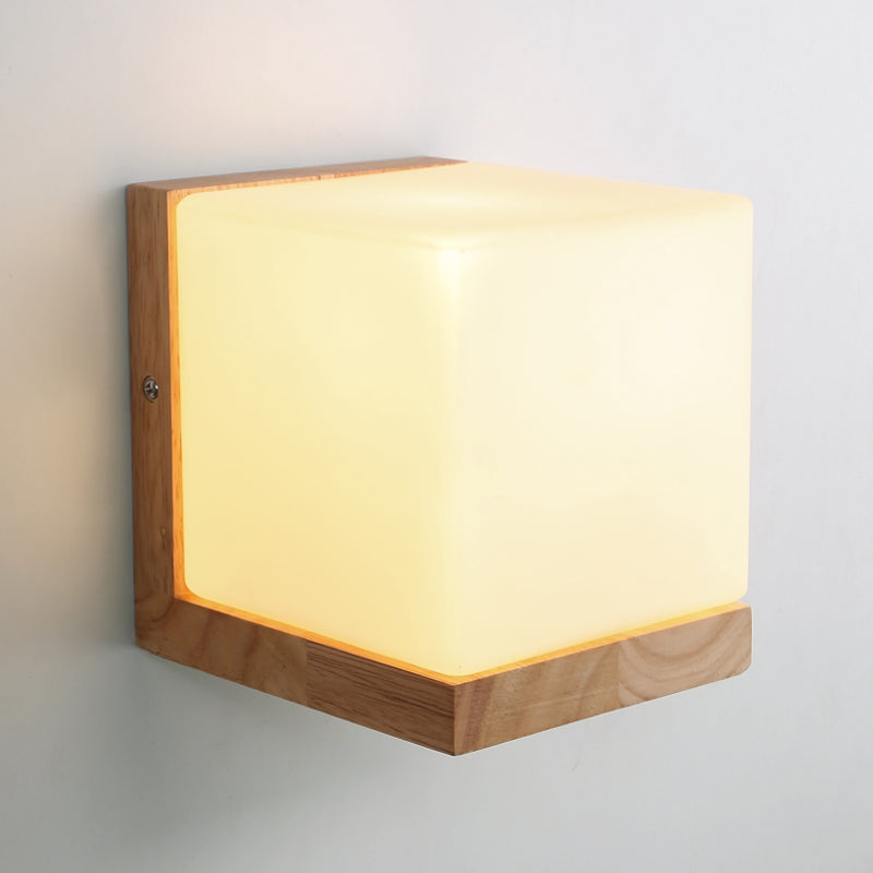 Contemporary Square Sconce Light White Glass 1 Bulb Living Room Wall Mounted Lighting