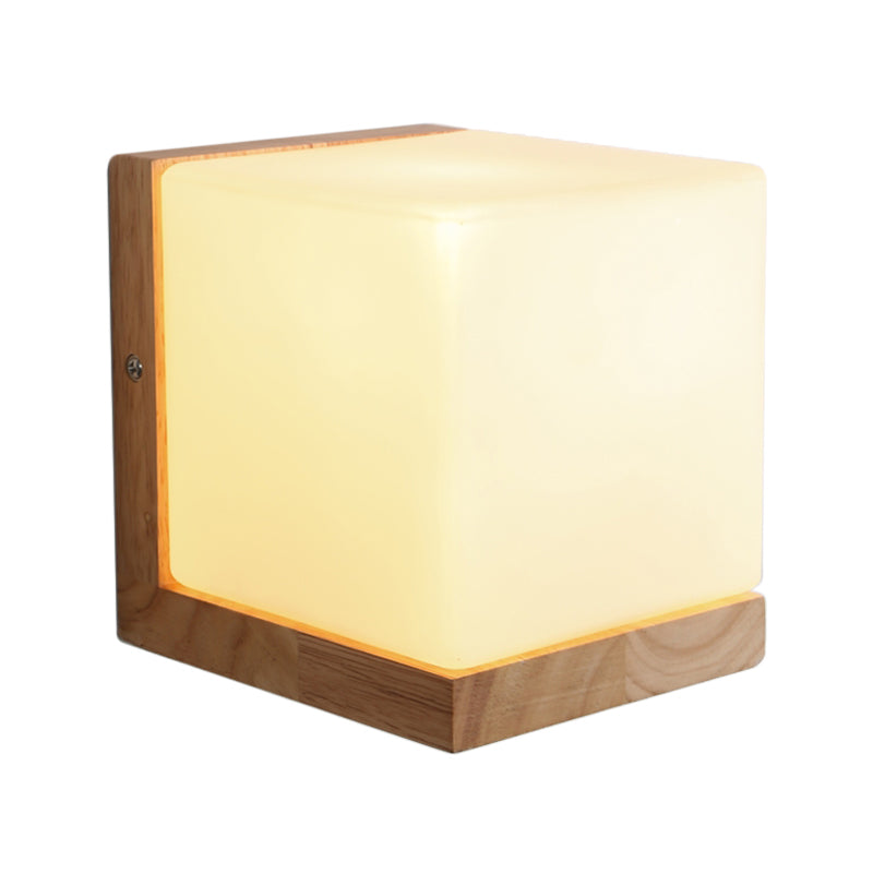 Contemporary Square Sconce Light White Glass 1 Bulb Living Room Wall Mounted Lighting