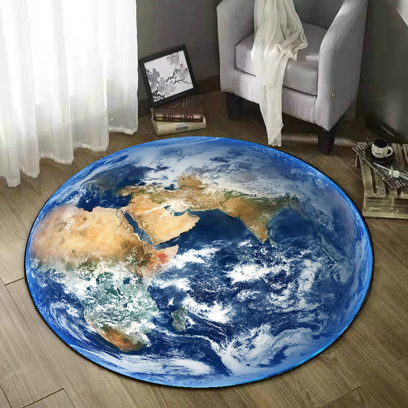 Round Multicolor Creative Carpet Polyester Earth Print Indoor Rug Stain Resistant Rug for Home Decor