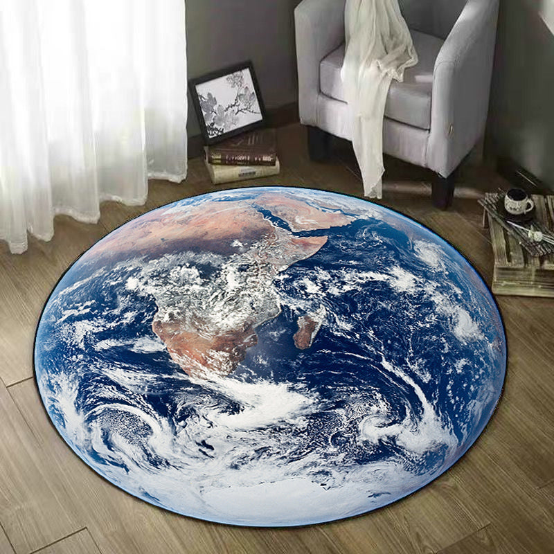 Round Multicolor Creative Carpet Polyester Earth Print Indoor Rug Stain Resistant Rug for Home Decor