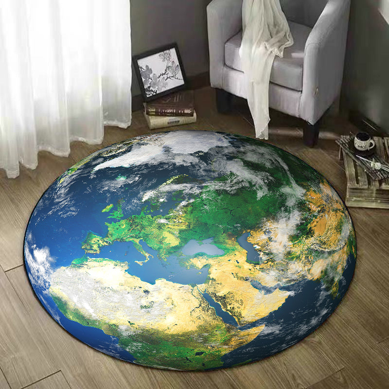 Round Multicolor Creative Carpet Polyester Earth Print Indoor Rug Stain Resistant Rug for Home Decor