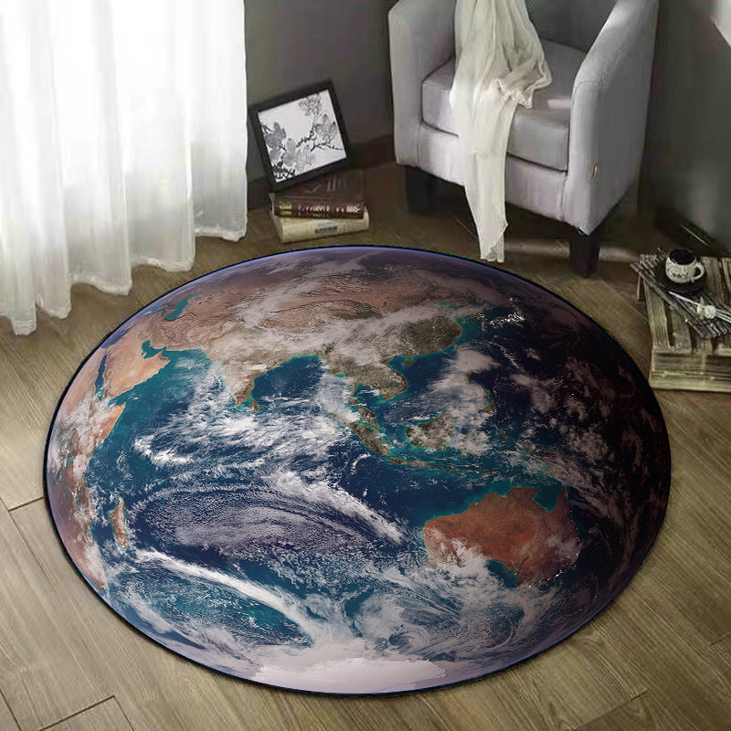Round Multicolor Creative Carpet Polyester Earth Print Indoor Rug Stain Resistant Rug for Home Decor