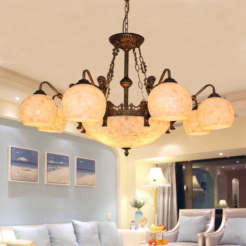 Lustre de plafond sphérique Style Tiffany Style 5/9/11 Lumières Éclairage de suspension en bronze