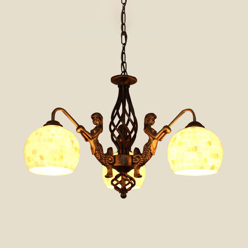 Spherical Shell Ceiling Chandelier Tiffany Style 5/9/11 Lights Bronze Suspension Lighting