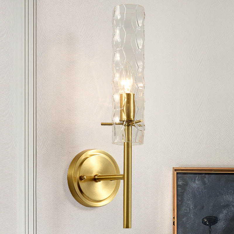 Dimpled Blown Glass Cylinder Wall Lighting Modernism 1 Bulb Brass Sconce Light Fixture