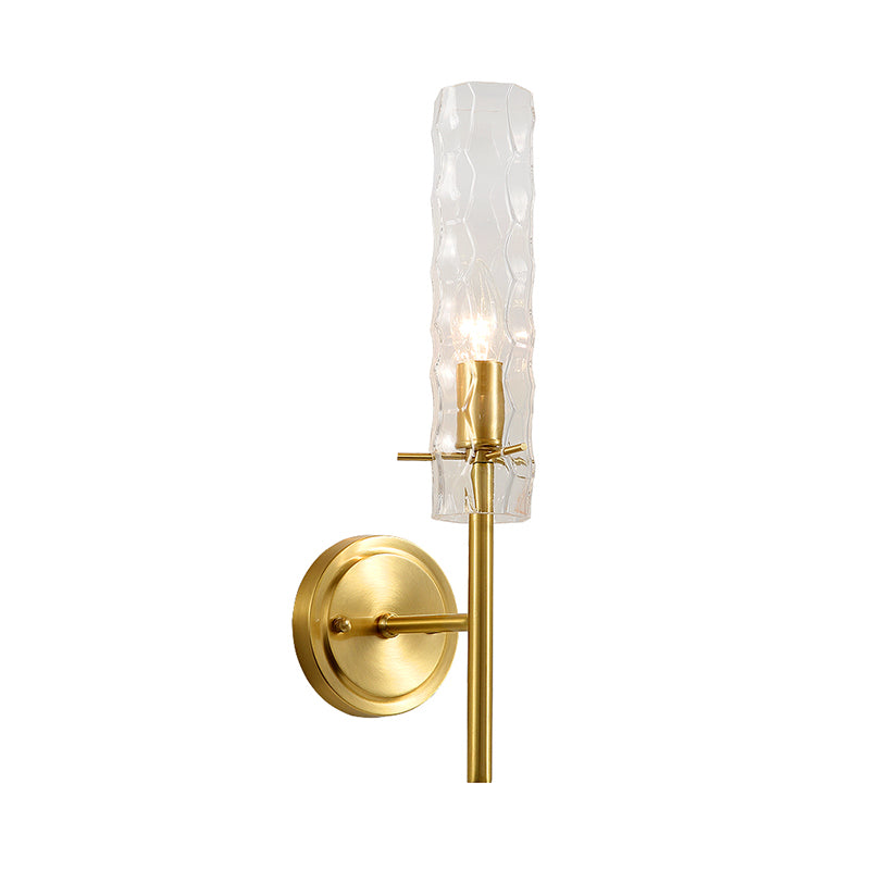 Dimpled Blown Glass Cylinder Wall Lighting Modernism 1 Bulb Brass Sconce Light Fixture
