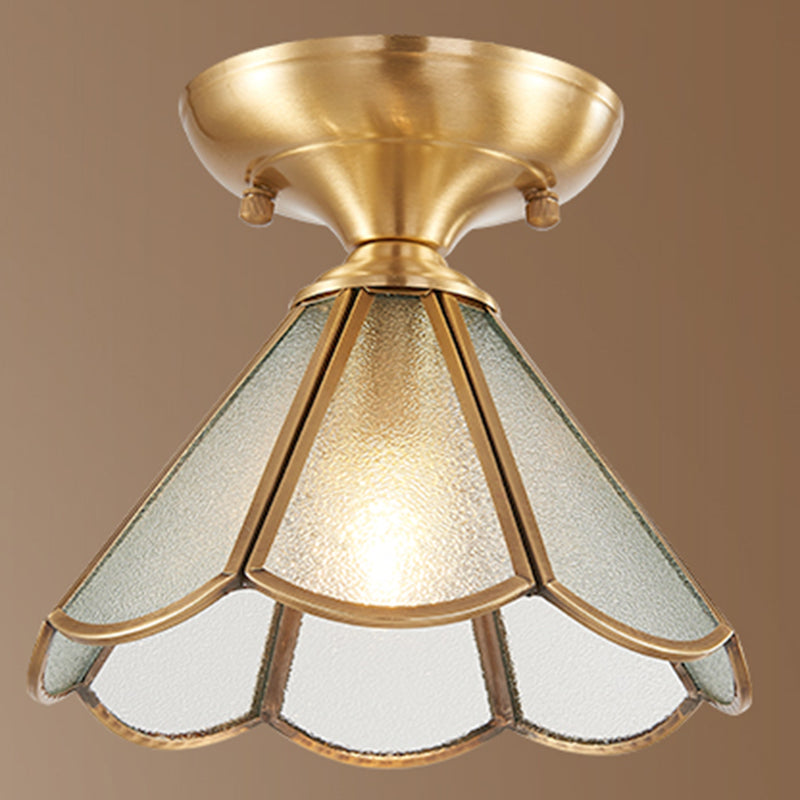 Ceiling Mounted Fixture Classic Style Shaded Glass Close to Ceiling Lighting Fixture in Brass