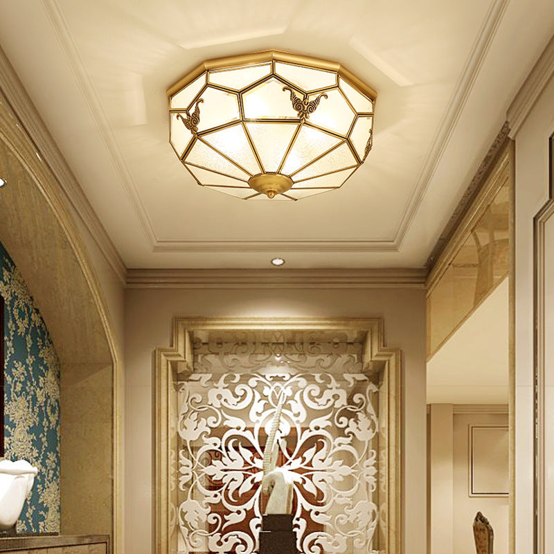 Lámpara de techo empotrada tradicional para sala de estar, iluminación empotrada de cristal para escuela, color dorado