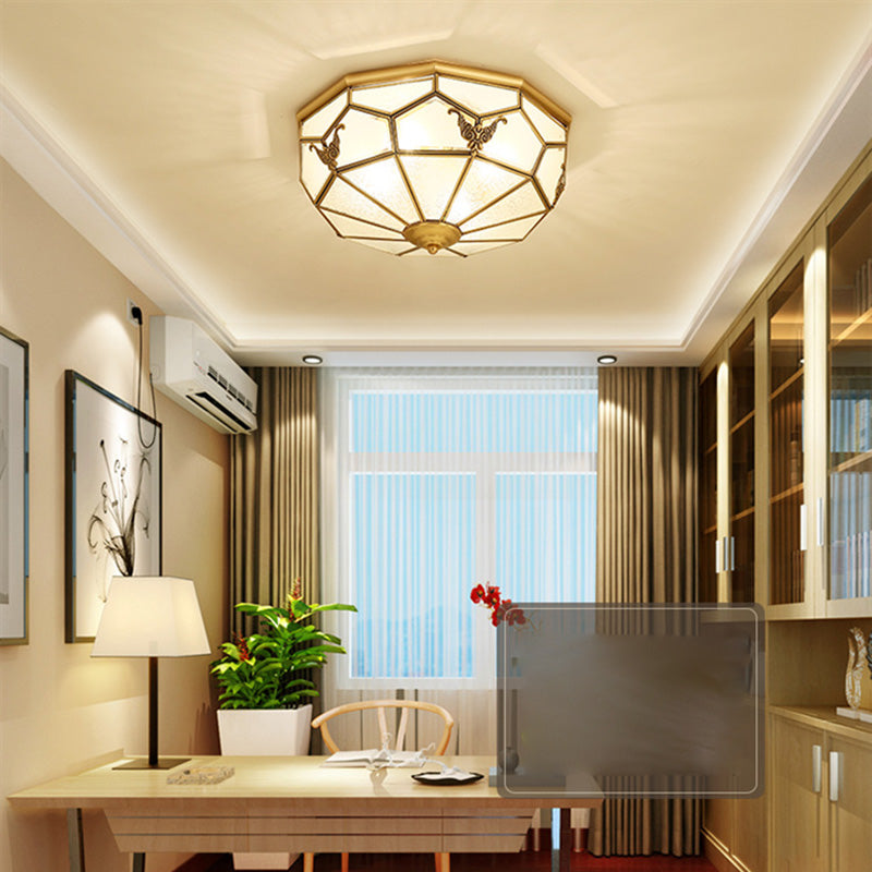Lámpara de techo empotrada tradicional para sala de estar, iluminación empotrada de cristal para escuela, color dorado