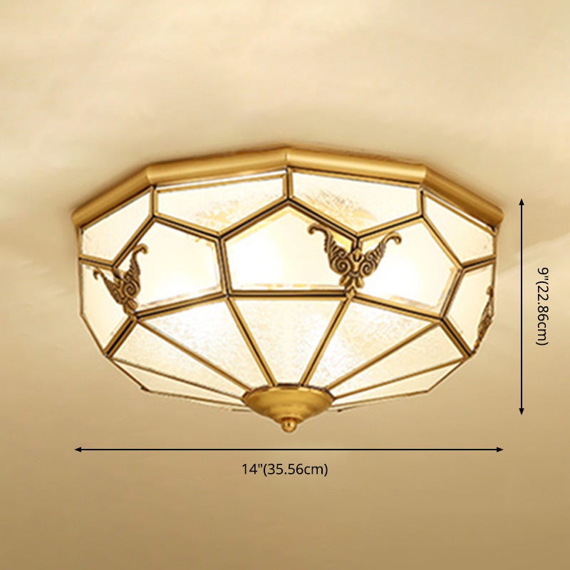 Lámpara de techo empotrada tradicional para sala de estar, iluminación empotrada de cristal para escuela, color dorado