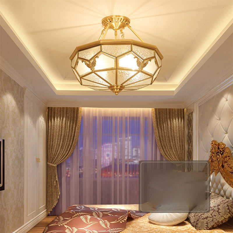 Lámpara de techo empotrada tradicional para sala de estar, iluminación empotrada de cristal para escuela, color dorado