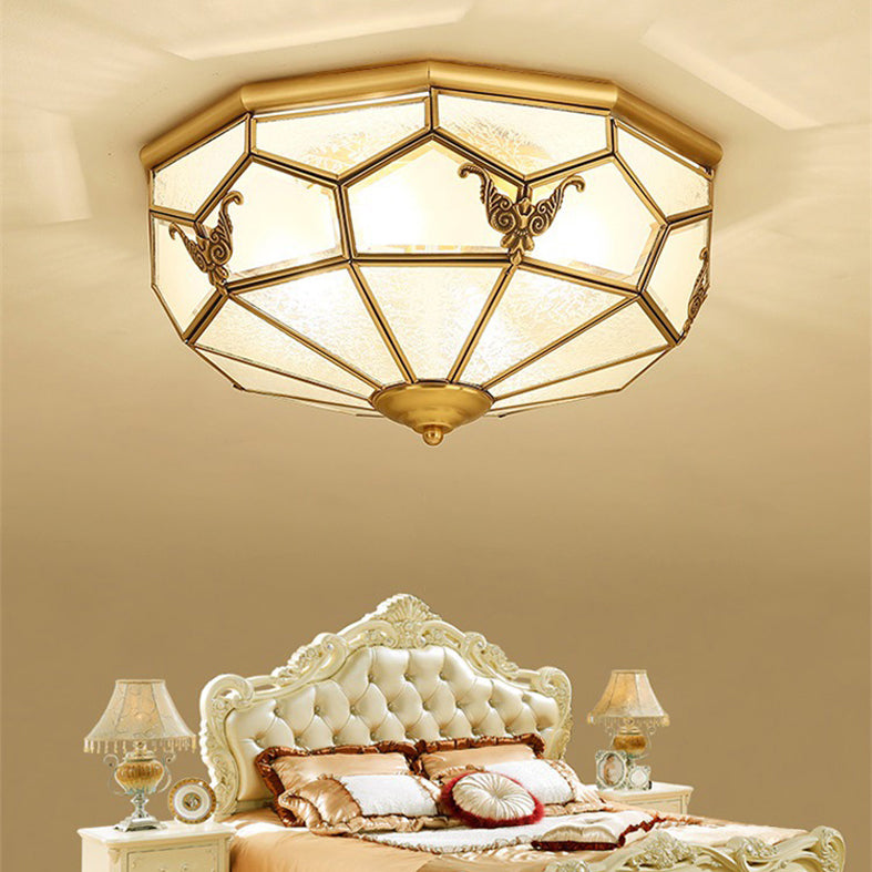 Lámpara de techo empotrada tradicional para sala de estar, iluminación empotrada de cristal para escuela, color dorado