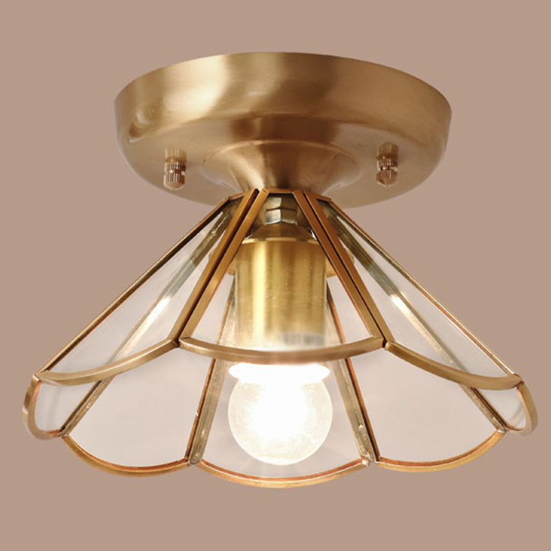 Glass Ceiling Mount Light Fixture Minimalist Gold Scalloped Aisle Ceiling Mounted Light