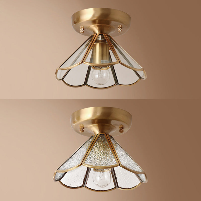 Glass Ceiling Mount Light Fixture Minimalist Gold Scalloped Aisle Ceiling Mounted Light