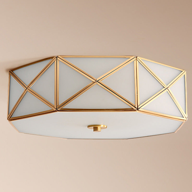 Flush Mount Light Fixture Simplistic Geometric Glass Ceiling Light Fixture in Gold