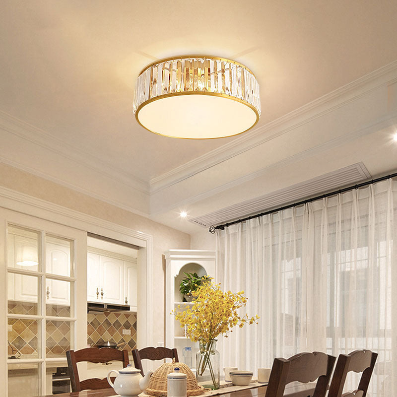 Luminaire encastré Plafonnier simpliste en cristal à tambour en or